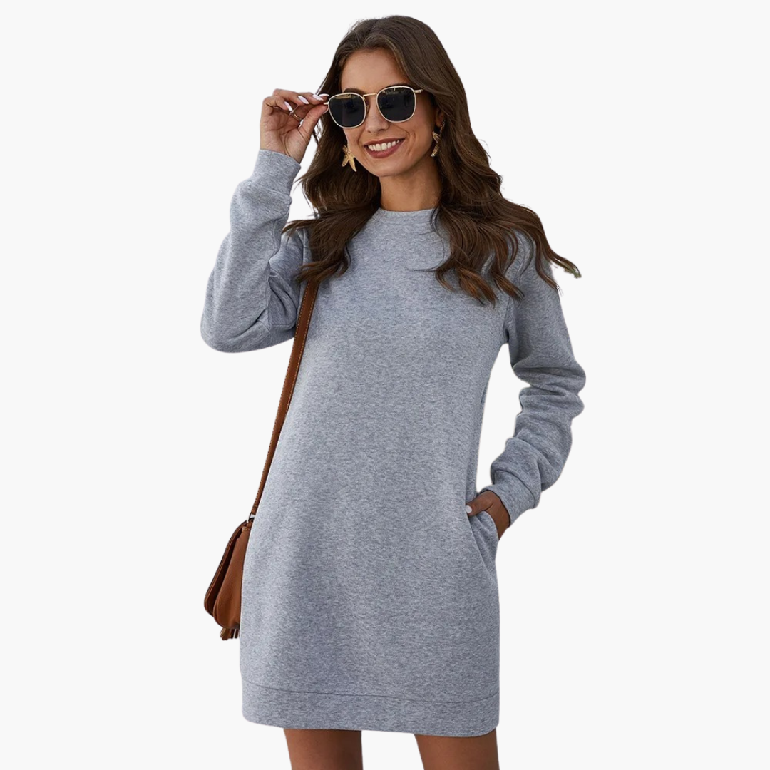 Vestito felpato da donna con maniche lunghe e tasche