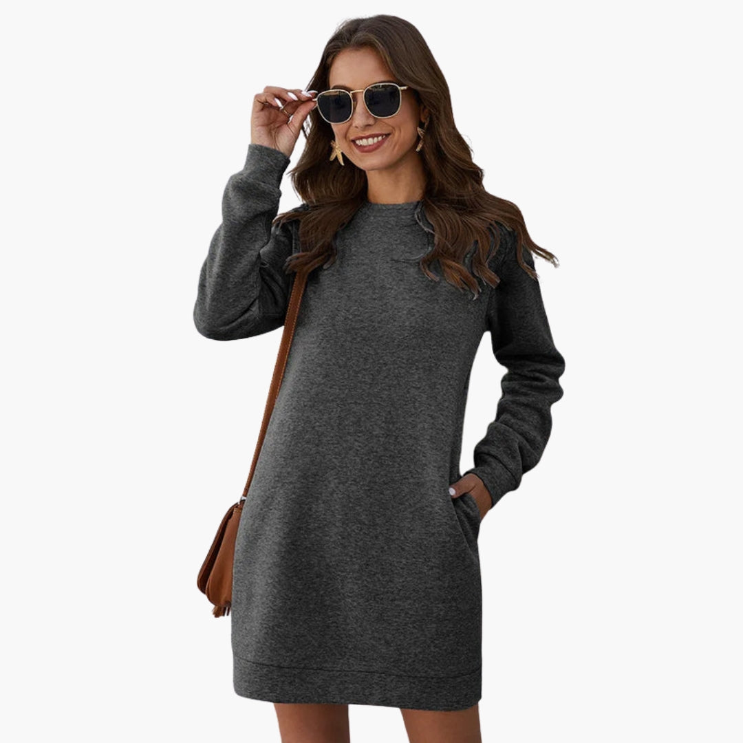 Vestito felpato da donna con maniche lunghe e tasche
