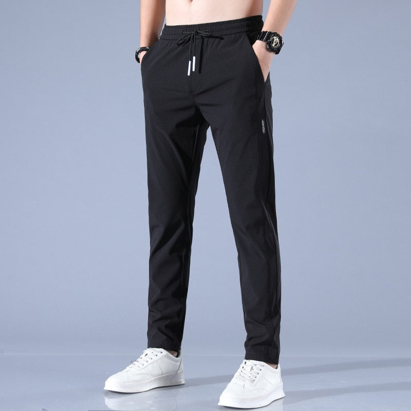 Pantalon décontracté homme | Taille élastique avec cordon, coupe droite | Respirant et léger stretch, poches latérales