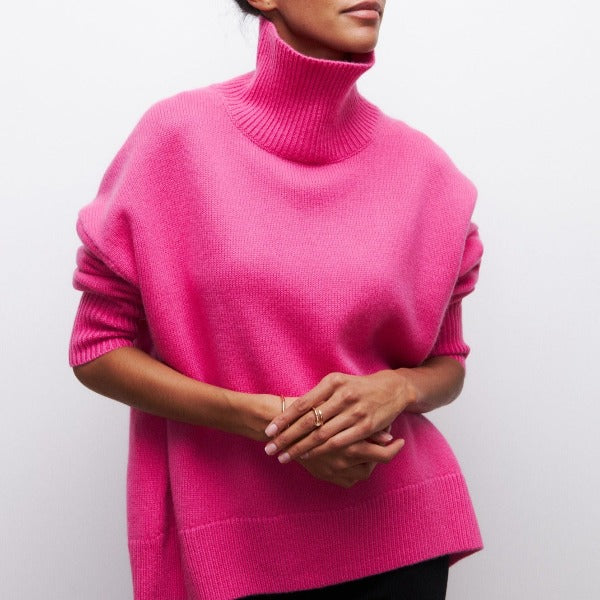 Pull femme oversize à col roulé | Coupe ample enveloppante | Chaud pour l’hiver, style chic décontracté