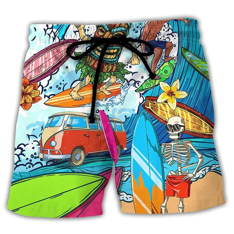 Short de bain homme été à cordon – imprimés cartoon, tissu léger