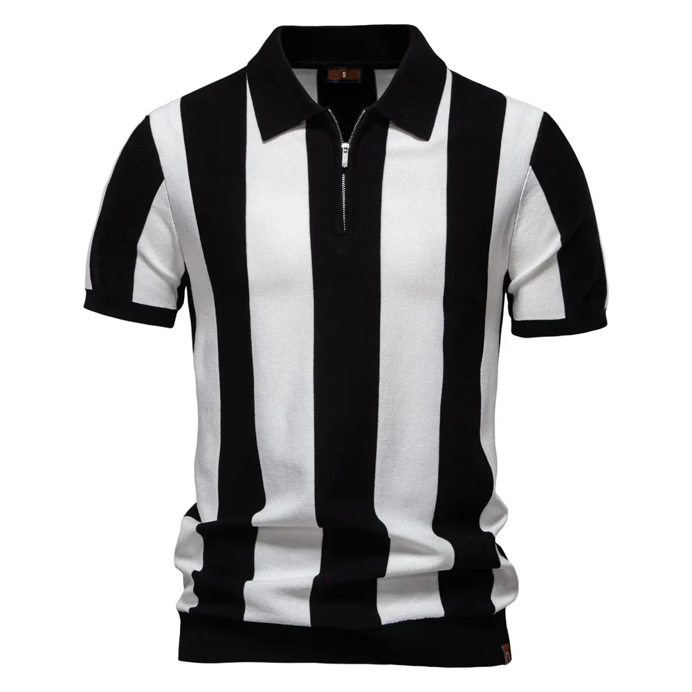 Polo homme manches courtes | Col classique, rayures verticales | Respirant pour l été, style casual