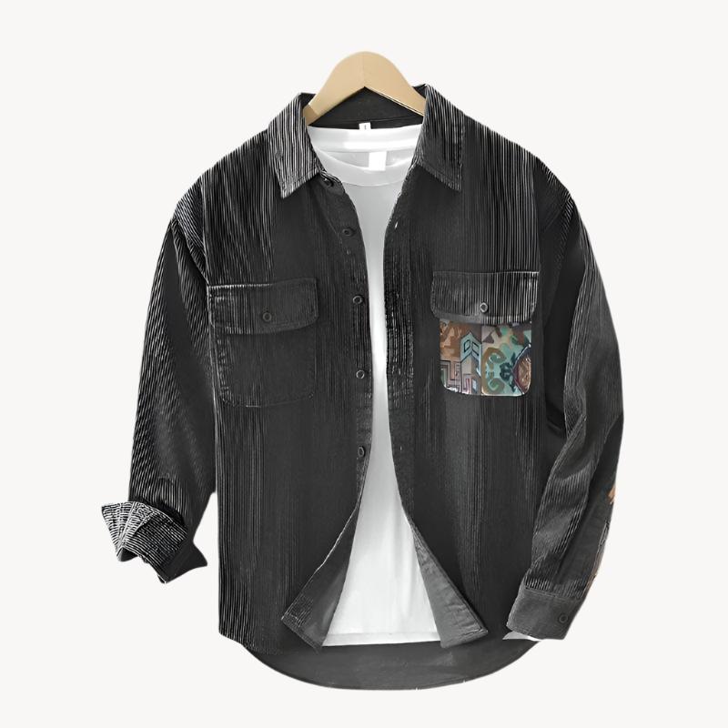 Chemise homme manches longues | Col boutonné button down, coupe classique | Tissu côtelé, ourlet arrondi