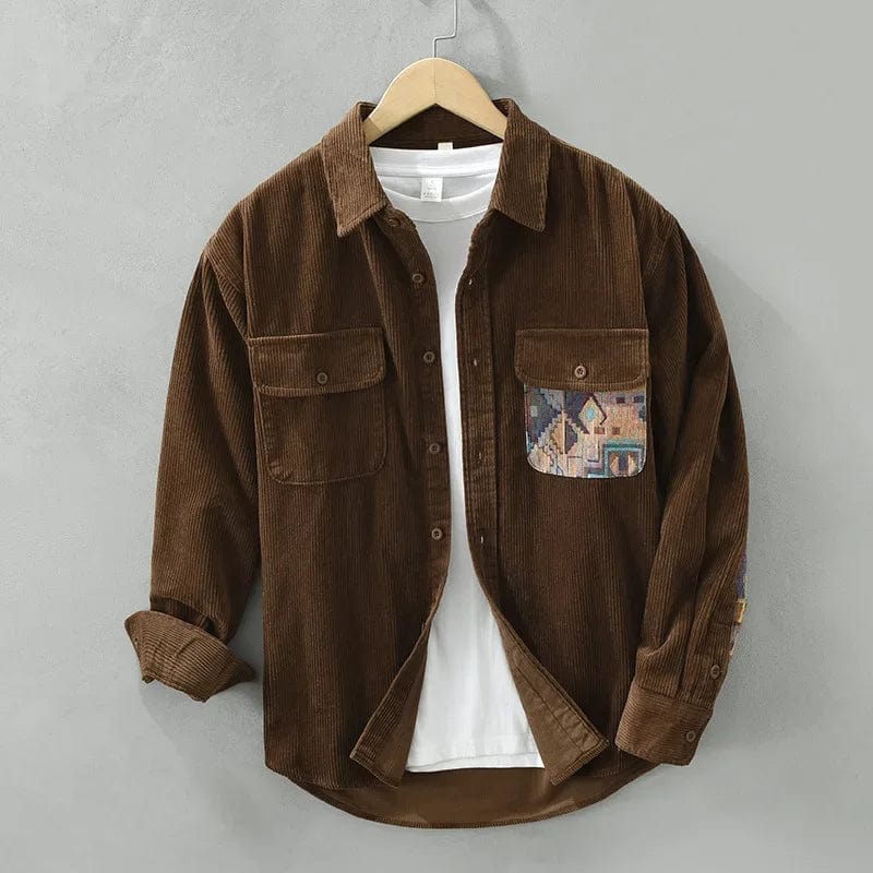 Chemise homme manches longues | Col boutonné button down, coupe classique | Tissu côtelé, ourlet arrondi