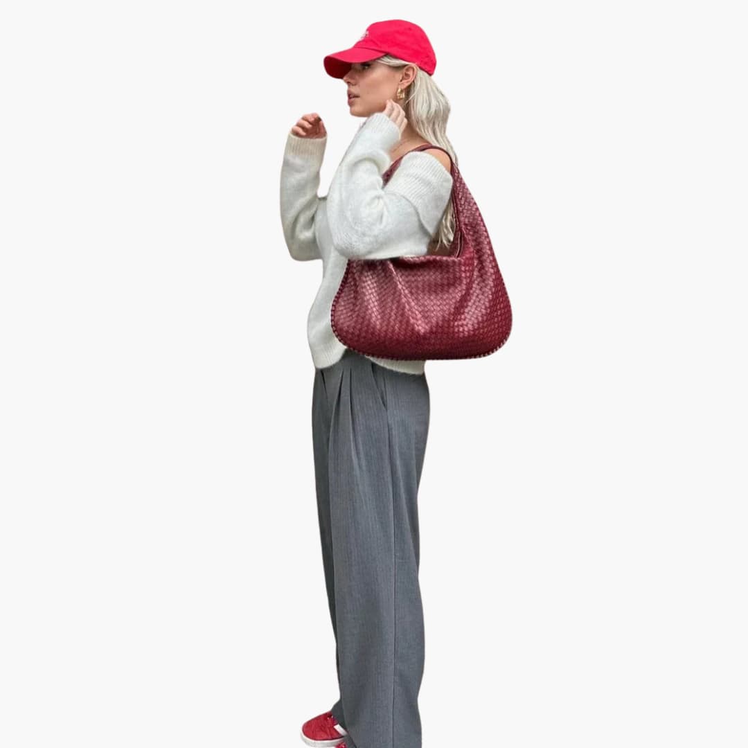 Sac bandoulière pour femme avec surface tressée et fermeture éclair