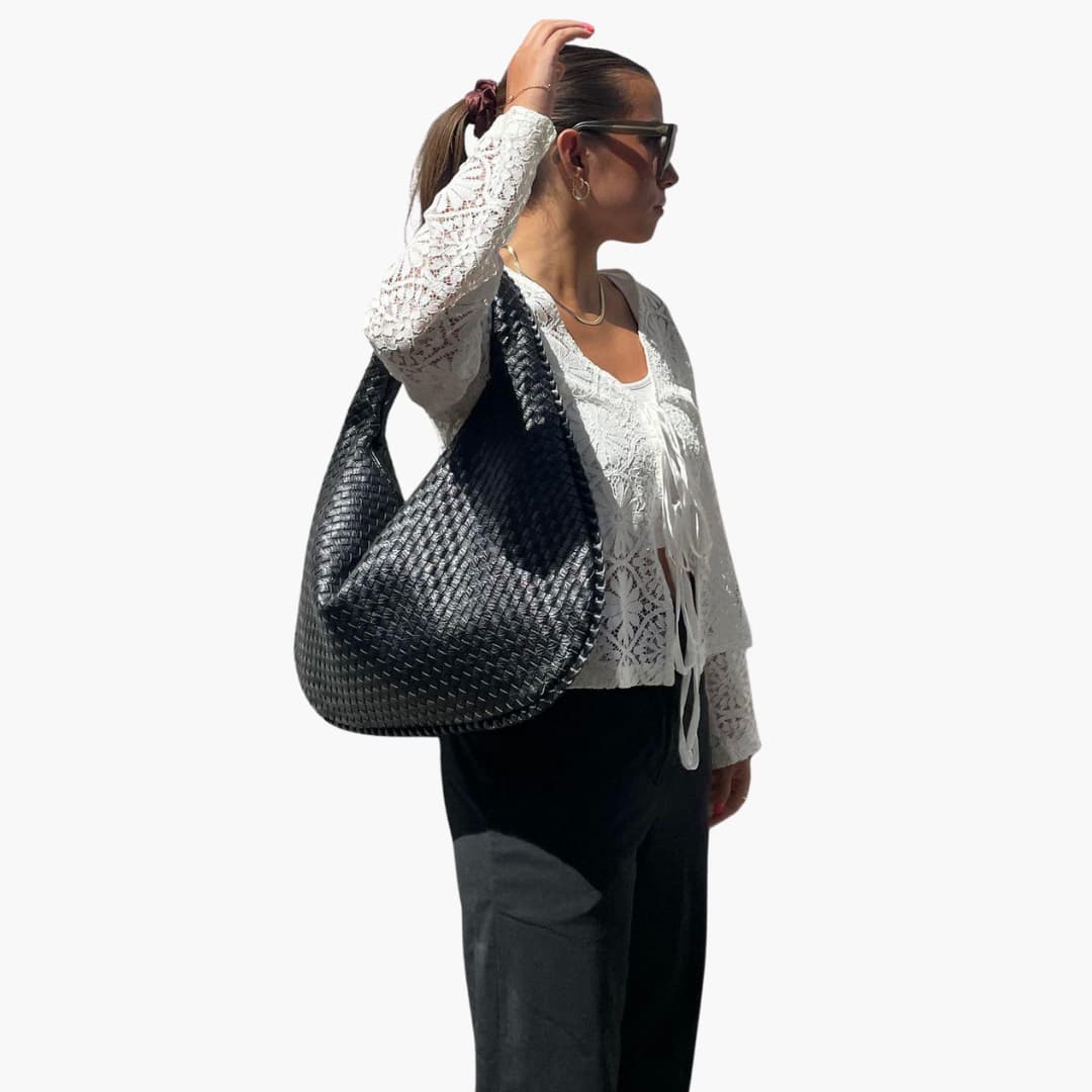 Sac bandoulière pour femme avec surface tressée et fermeture éclair