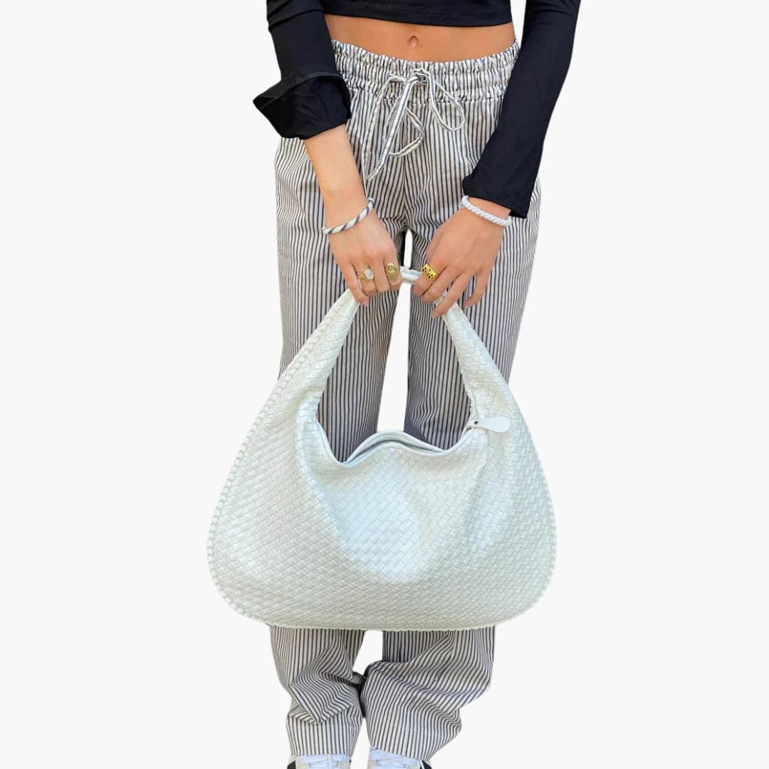 Sac bandoulière pour femme avec surface tressée et fermeture éclair