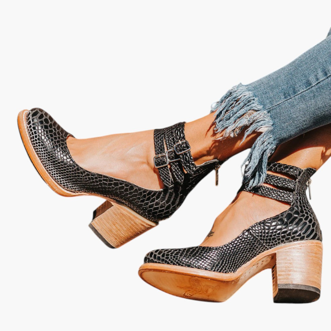 Women's Heeled Sandals with Ankle Strap and Adjustable Closure
