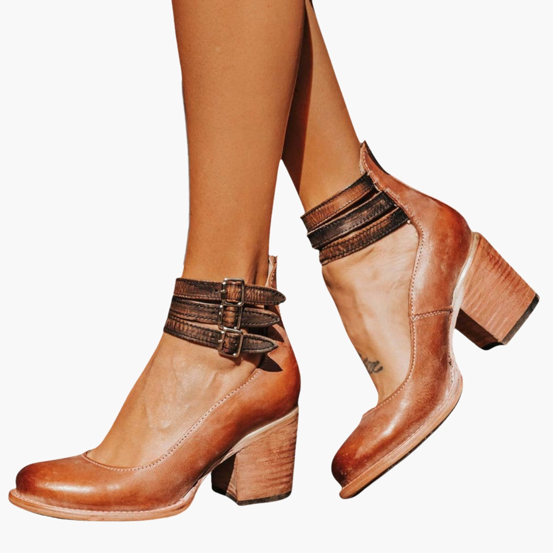 Women's Heeled Sandals with Ankle Strap and Adjustable Closure