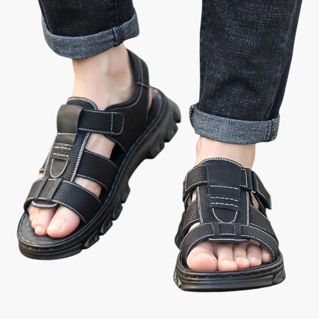 Sandales Homme avec Bout Ouvert et Fermeture Ajustable