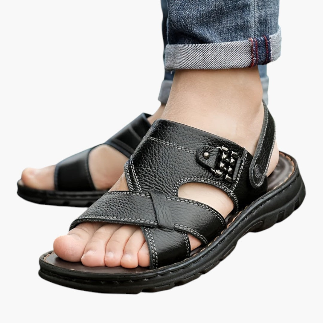 Sandales Homme avec Tige en Cuir et Semelle PU