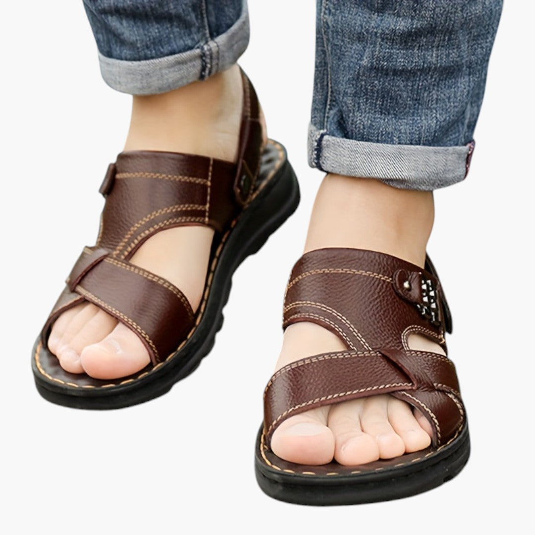 Sandales Homme avec Tige en Cuir et Semelle PU