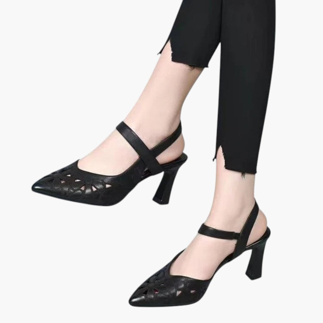 Women's heeled sandals with padded sole and adjustable buckle