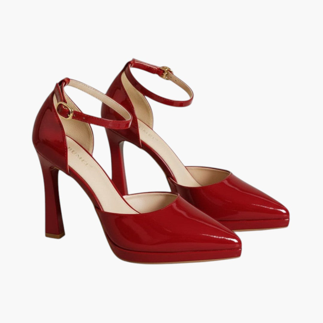 Women's heeled sandals with padded sole and adjustable buckle