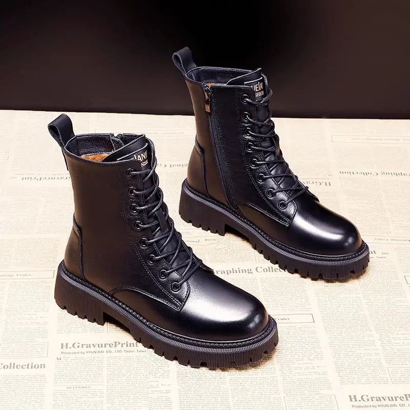 Bottes femme aspect cuir | Doublure chaude, coupe élégante | Polyvalentes automne et hiver