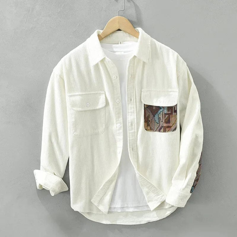 Chemise homme manches longues | Col boutonné button down, coupe classique | Tissu côtelé, ourlet arrondi