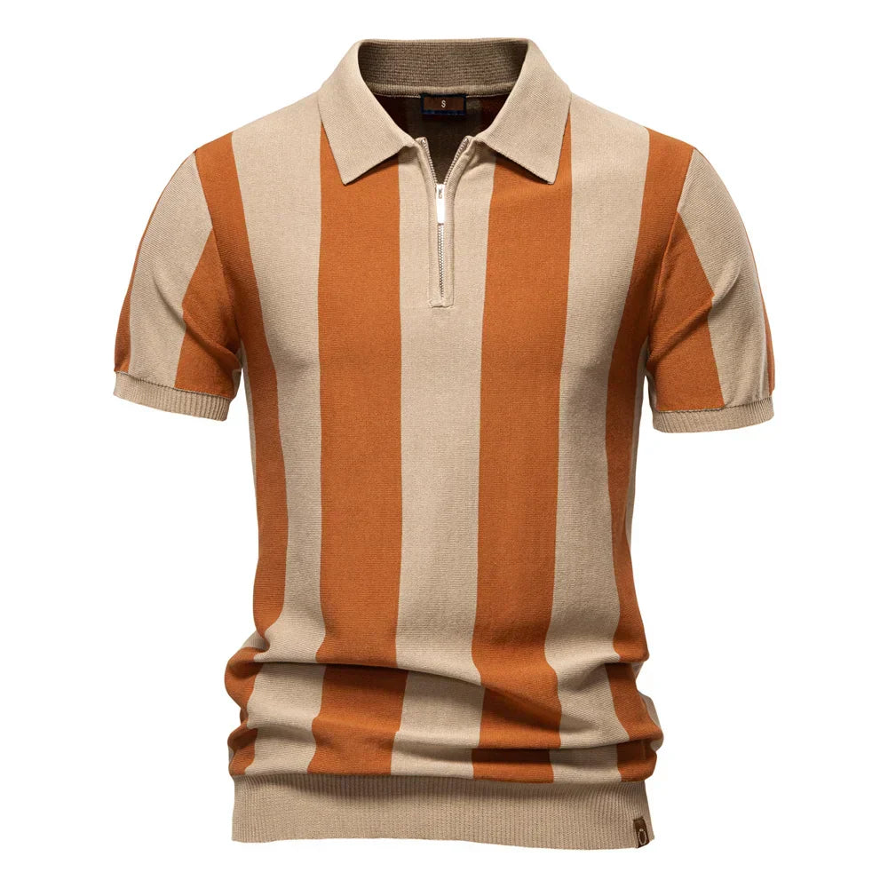 Polo homme manches courtes | Col classique, rayures verticales | Respirant pour l été, style casual