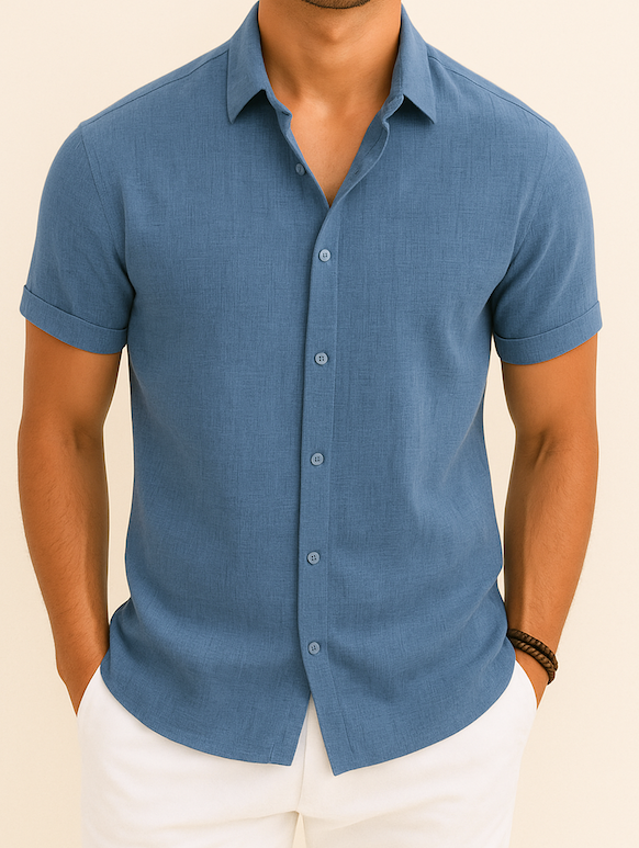 Chemise homme manches courtes | Coupe droite, col classique | Boutonnage intégral, respirante, tailles S à XXL