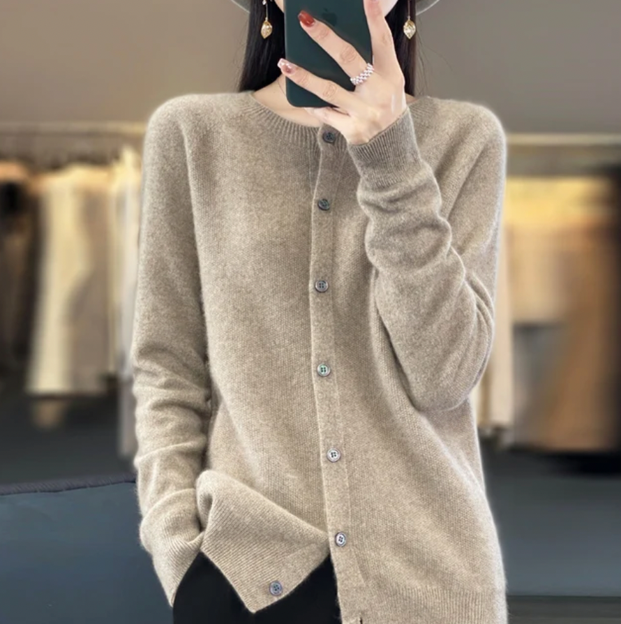Gilet Femme En Maille Douce | Cardigan Chaud À Col Rond Pour L’Hiver