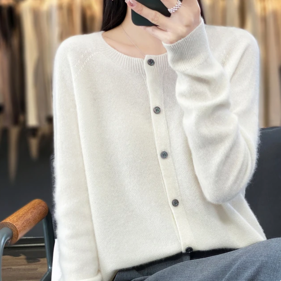 Gilet Femme En Maille Douce | Cardigan Chaud À Col Rond Pour L’Hiver