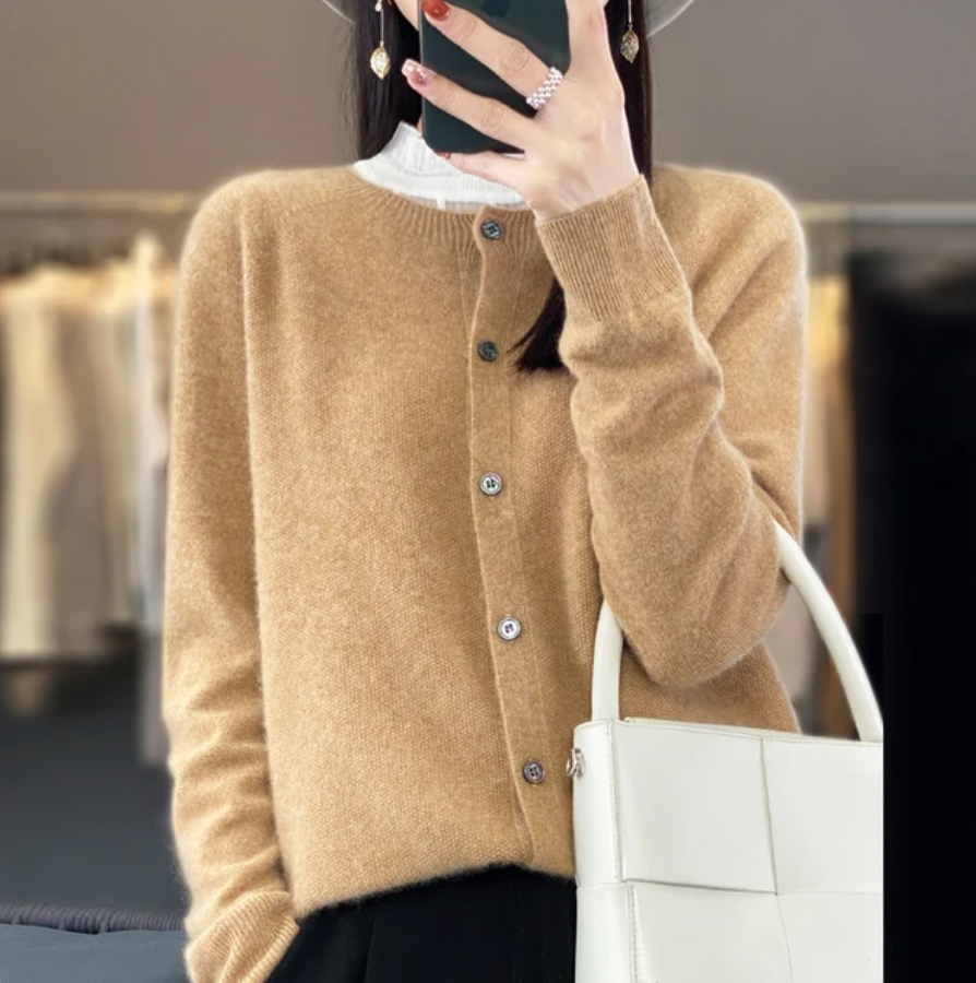 Gilet Femme En Maille Douce | Cardigan Chaud À Col Rond Pour L’Hiver