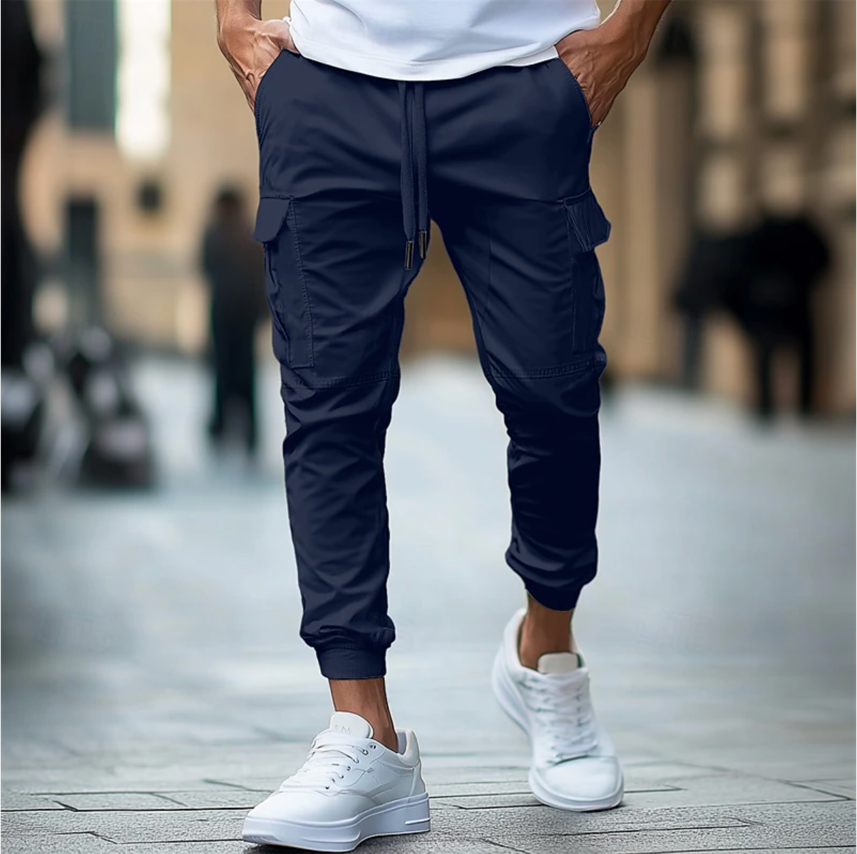 Pantalon cargo jogger homme | Taille élastique avec cordon, coupe slim | Multiples poches, bas resserrés