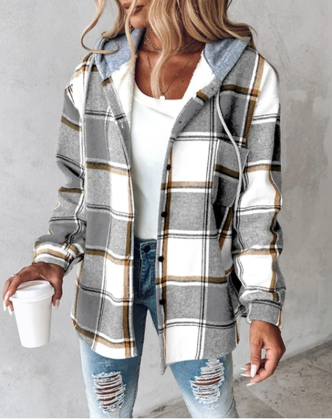 Gilet À Capuche Femme À Carreaux | Style Décontracté Et Confortable