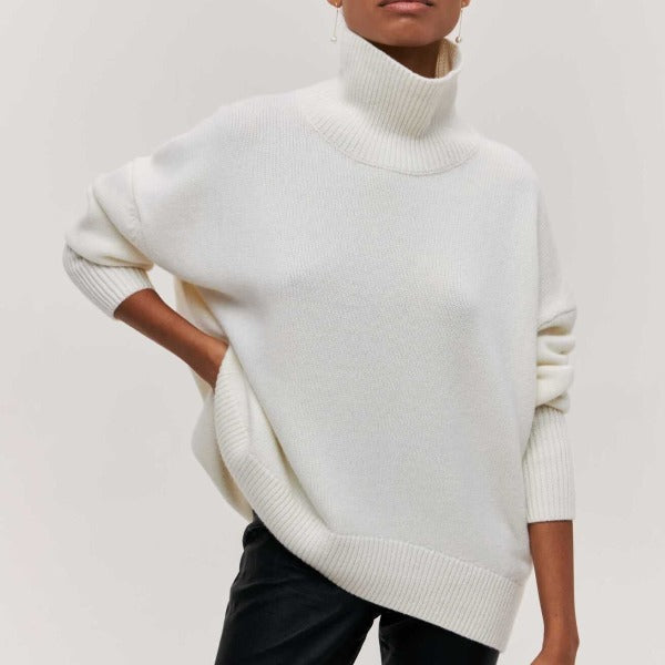 Pull femme oversize à col roulé | Coupe ample enveloppante | Chaud pour l’hiver, style chic décontracté