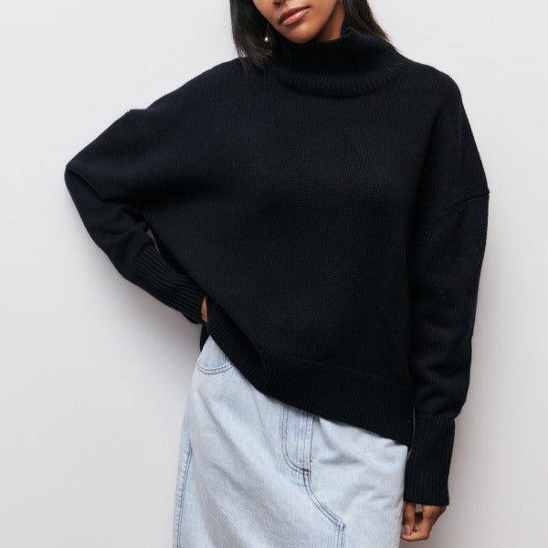 Pull femme oversize à col roulé | Coupe ample enveloppante | Chaud pour l’hiver, style chic décontracté