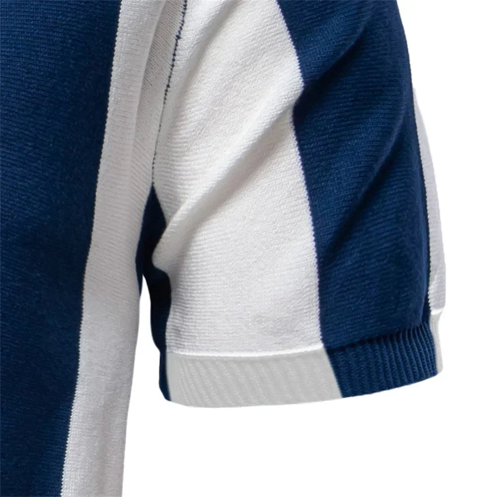 Polo homme manches courtes | Col classique, rayures verticales | Respirant pour l été, style casual