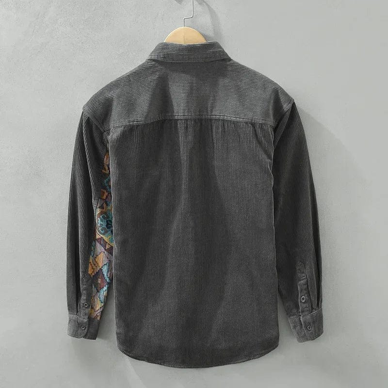 Chemise homme manches longues | Col boutonné button down, coupe classique | Tissu côtelé, ourlet arrondi