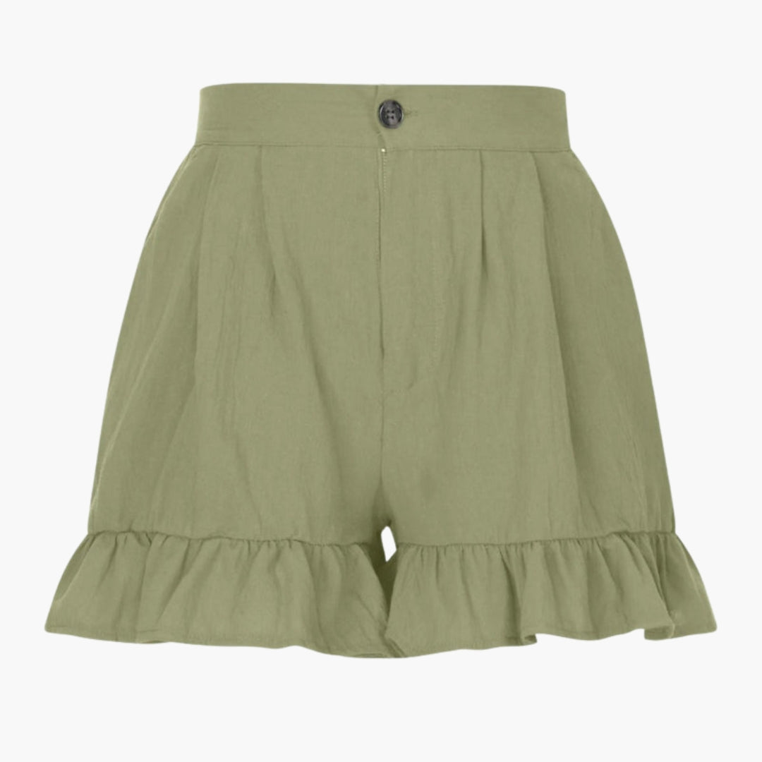 Pantaloni corti donna a gambe larghe con orlo a volant