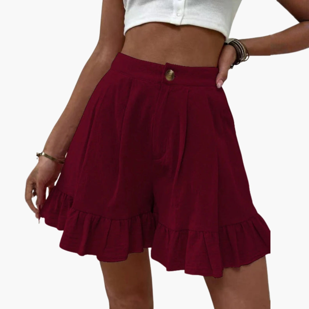 Pantaloni corti donna a gambe larghe con orlo a volant