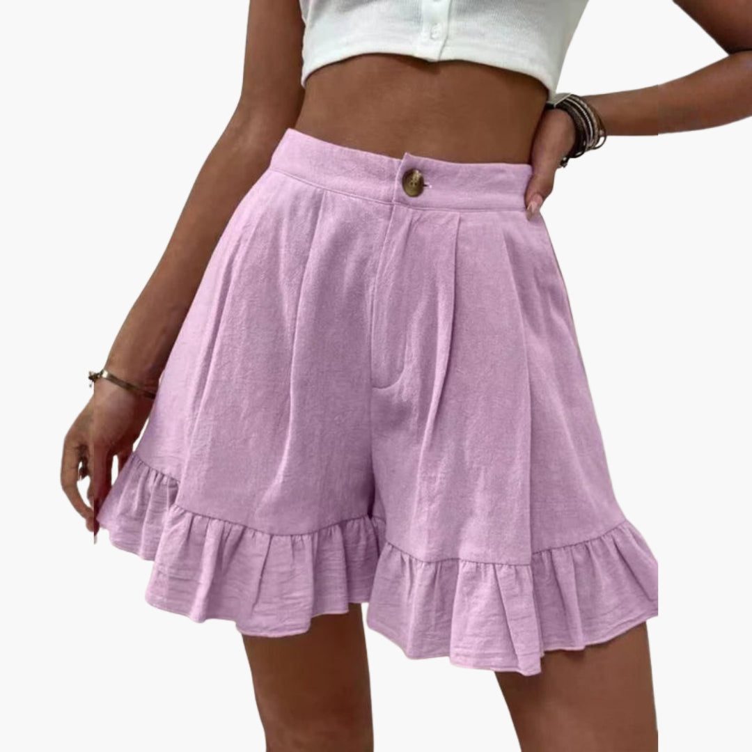 Pantaloni corti donna a gambe larghe con orlo a volant