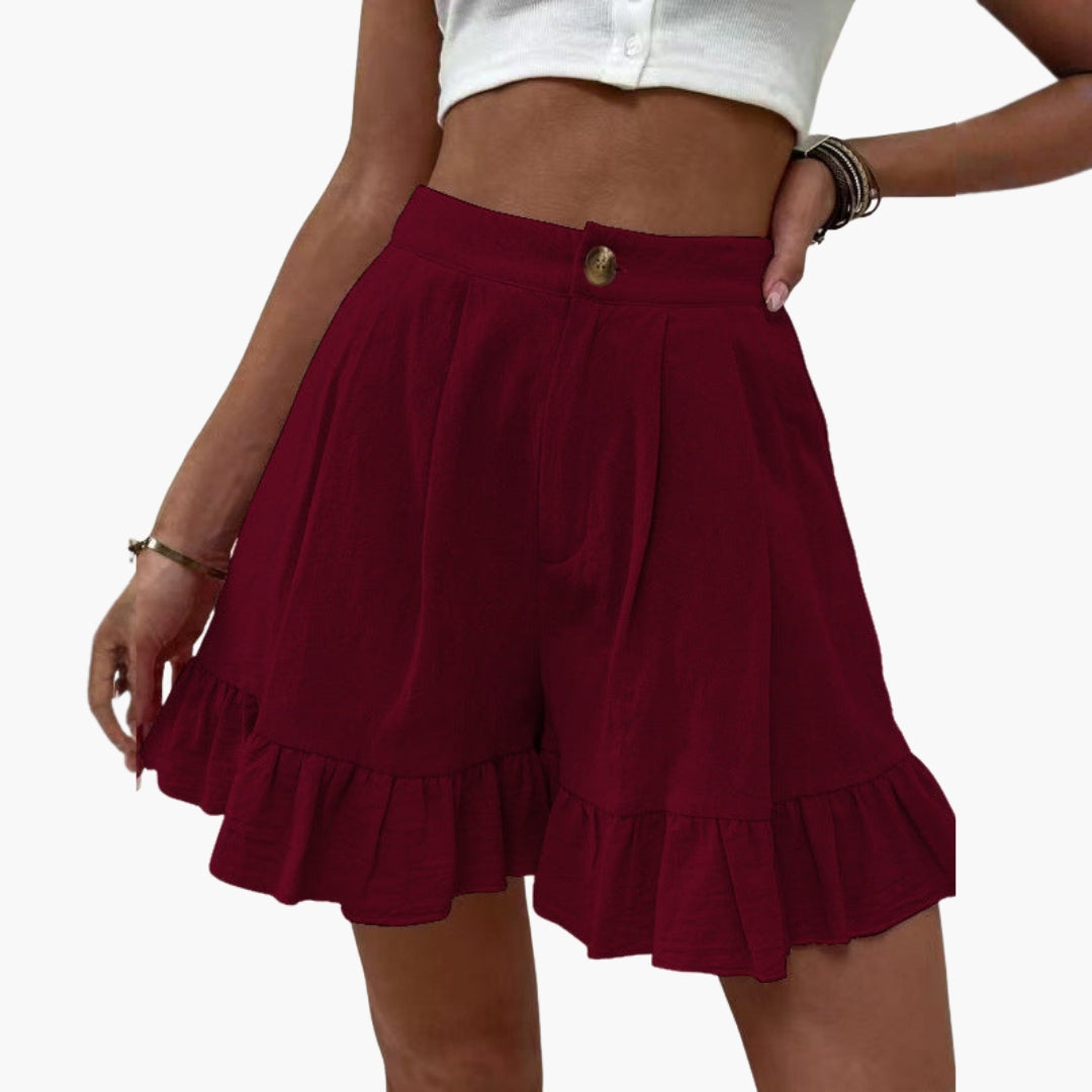 Pantaloni corti donna a gambe larghe con orlo a volant