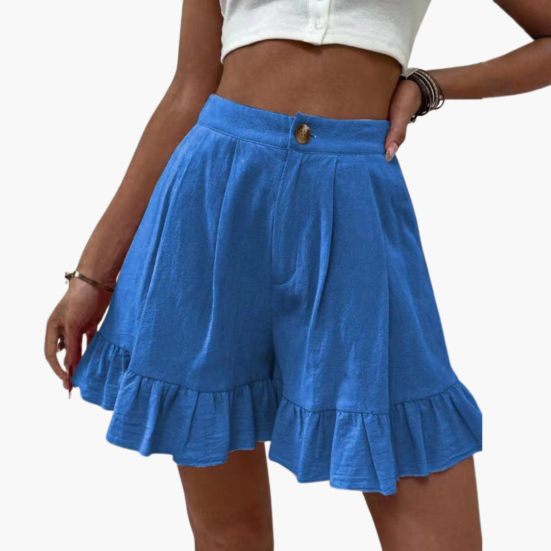 Pantaloni corti donna a gambe larghe con orlo a volant
