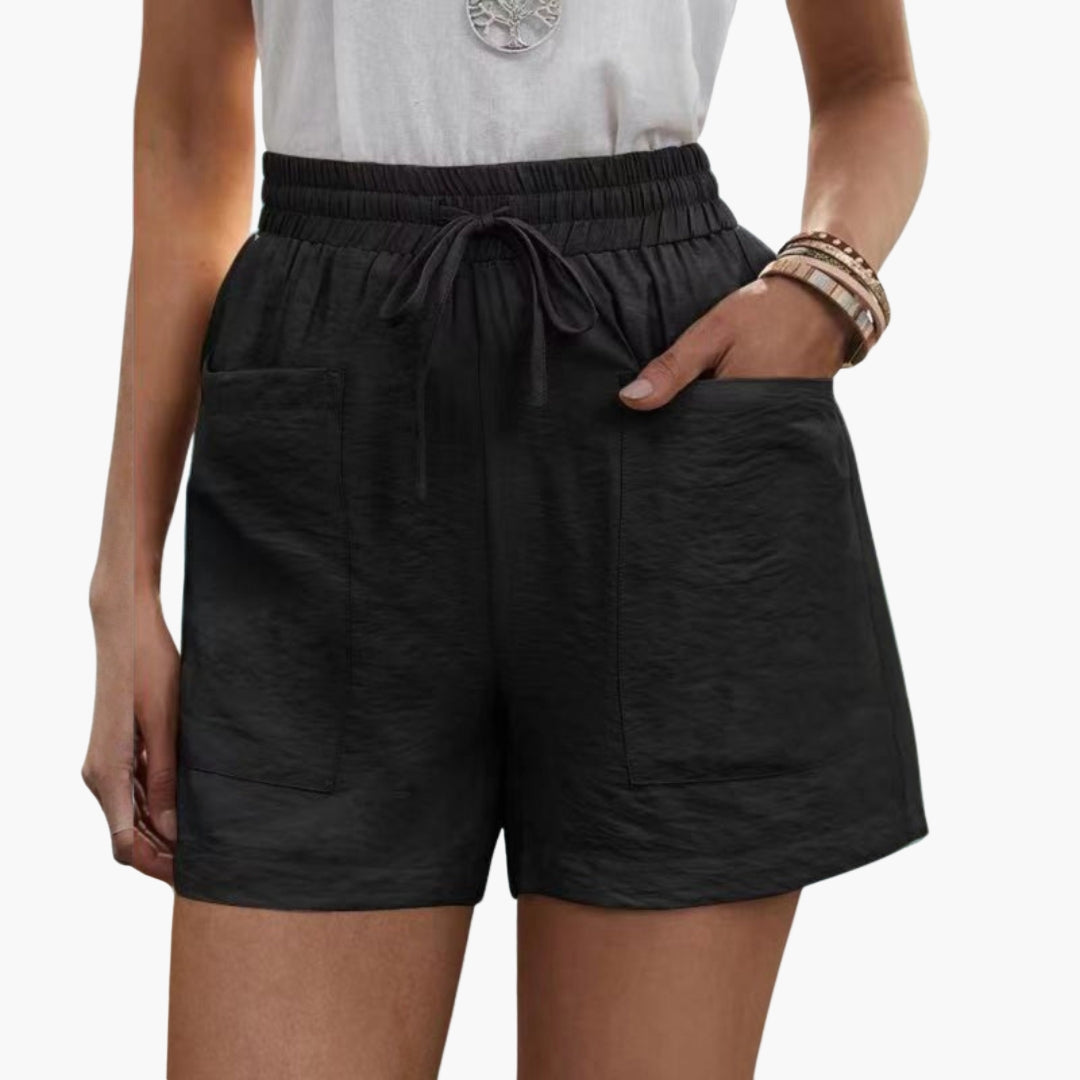 Pantaloni corti donna a gambe larghe con vita elastica