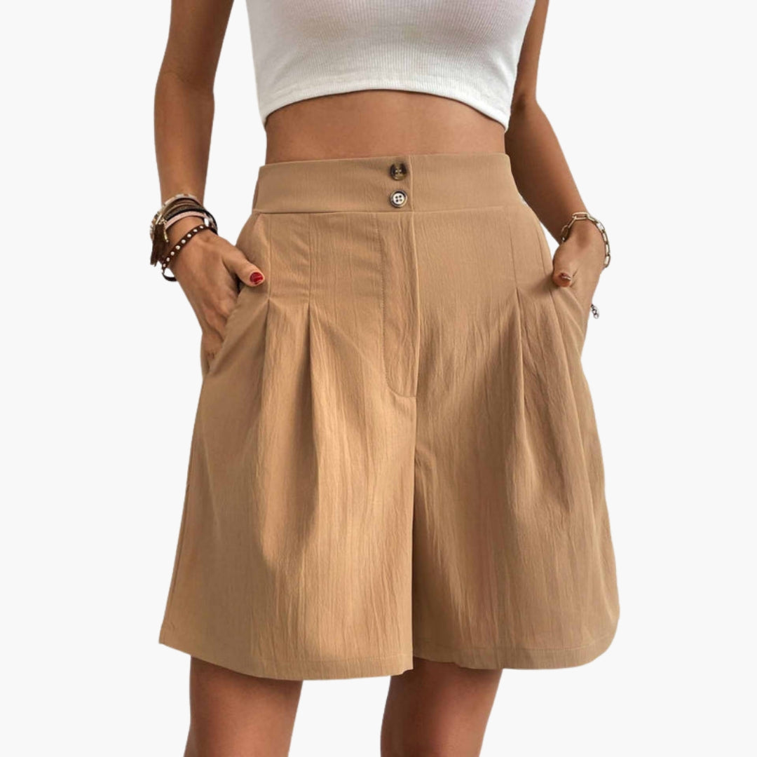 Pantaloni corti a vita alta da donna a gambe larghe