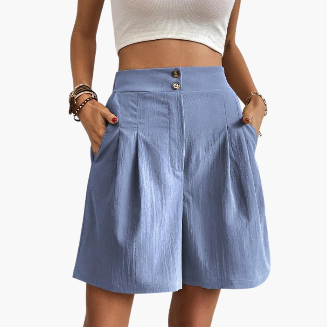 Pantaloni corti a vita alta da donna a gambe larghe