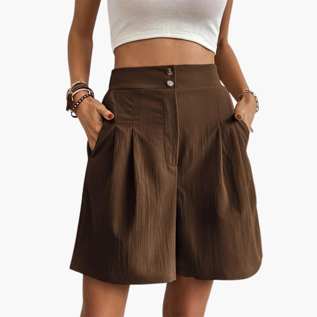 Pantaloni corti a vita alta da donna a gambe larghe
