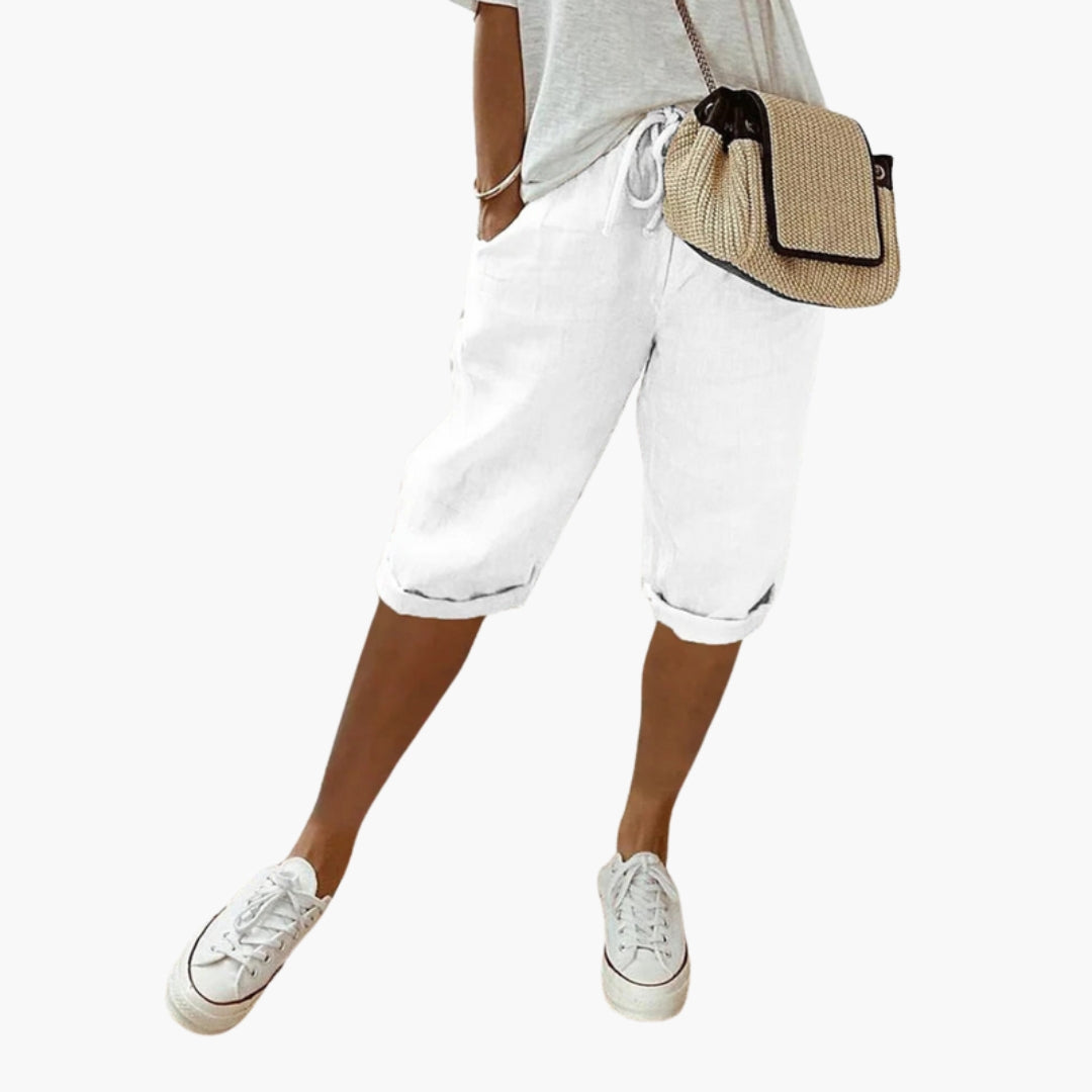Kurze Damen-Caprihose mit elastischem Bund und Taschen