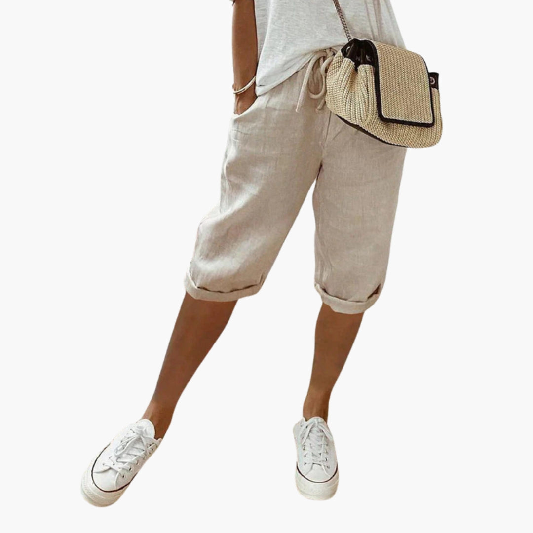 Kurze Damen-Caprihose mit elastischem Bund und Taschen