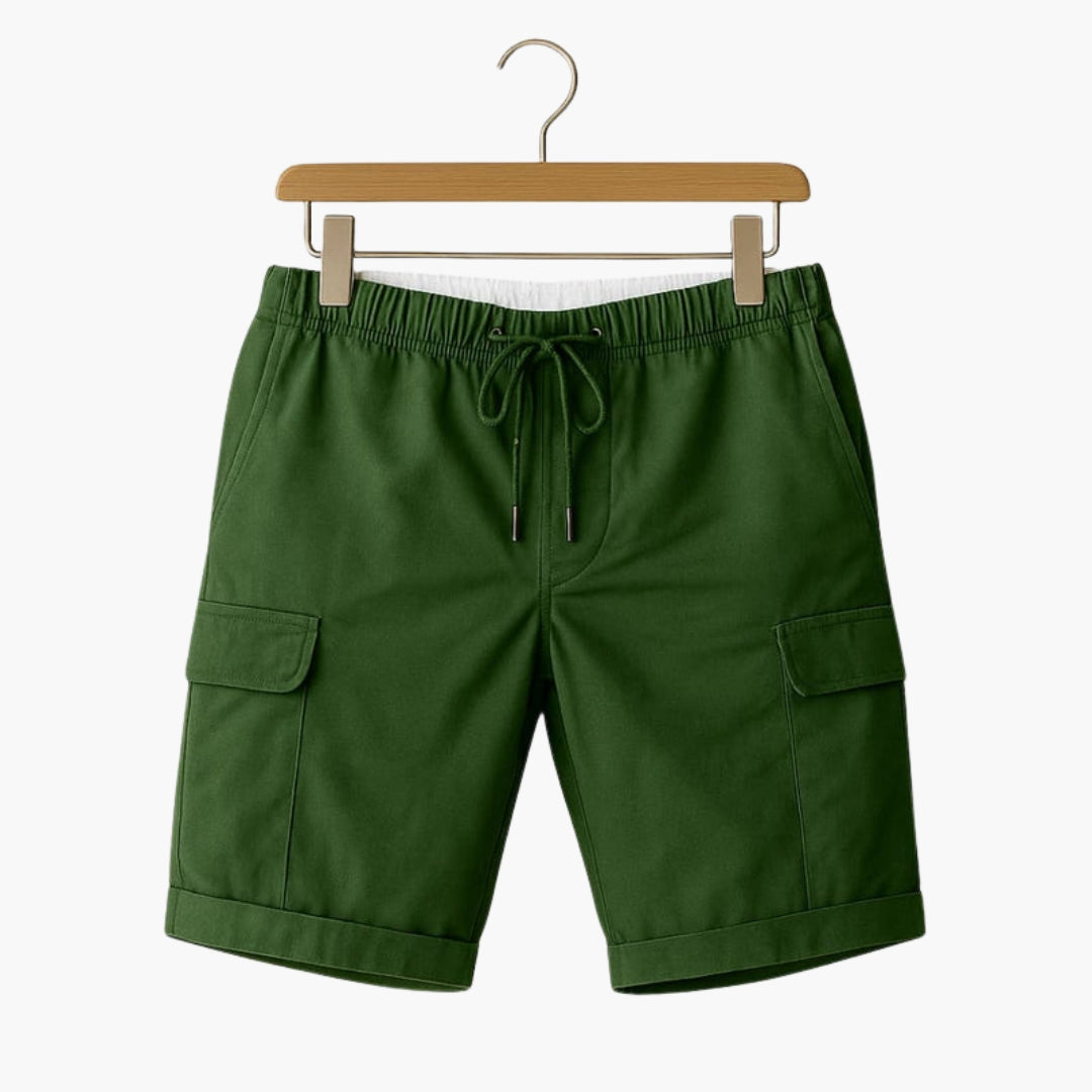 Calções cargo curtos para homem com cordão de aperto