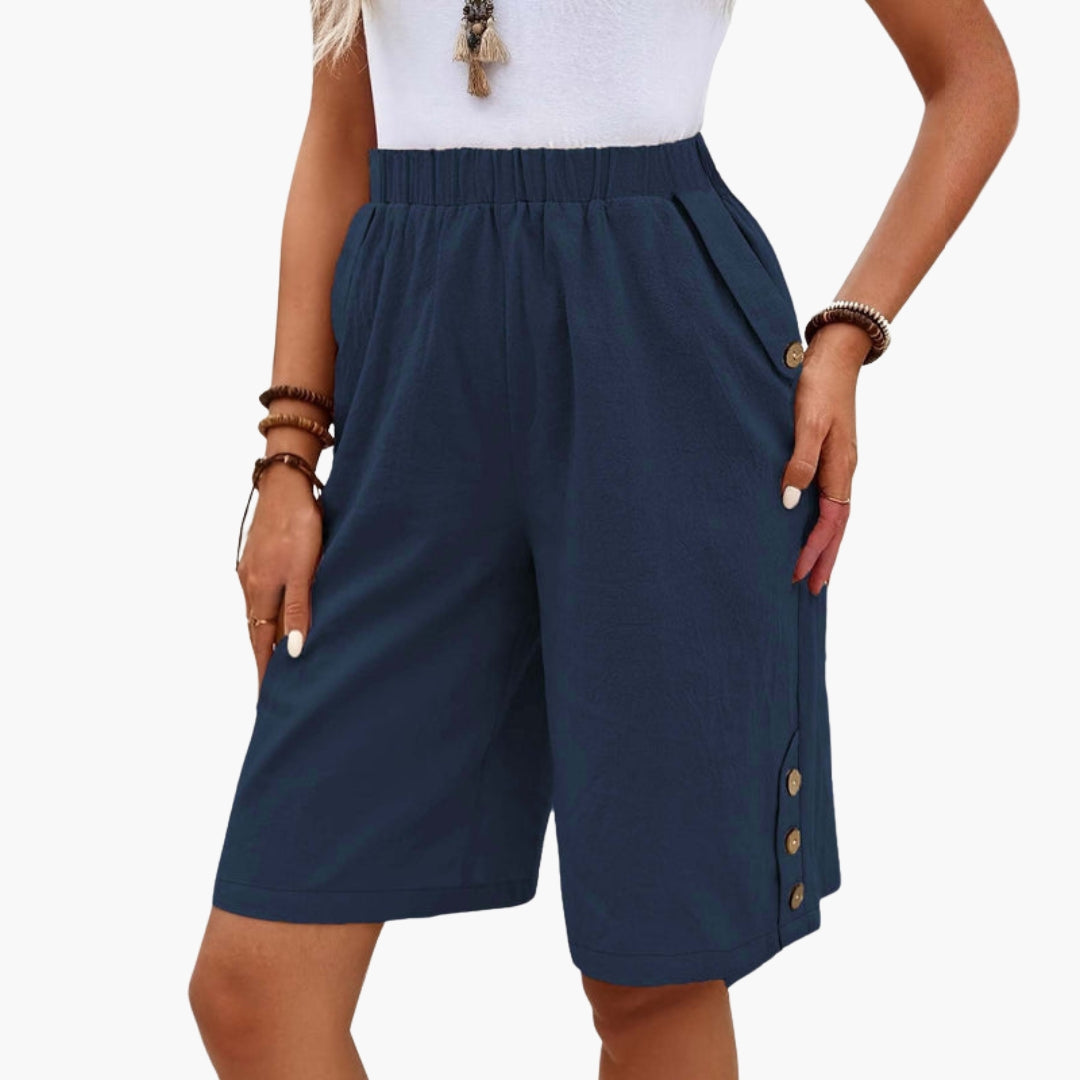 Sommerkurze Hose für Damen mit elastischem Bund und Seitentaschen