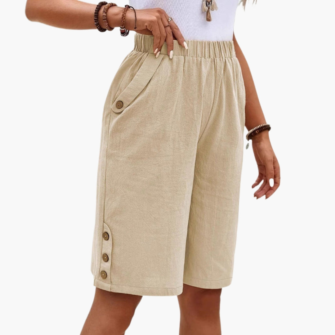 Sommerkurze Hose für Damen mit elastischem Bund und Seitentaschen