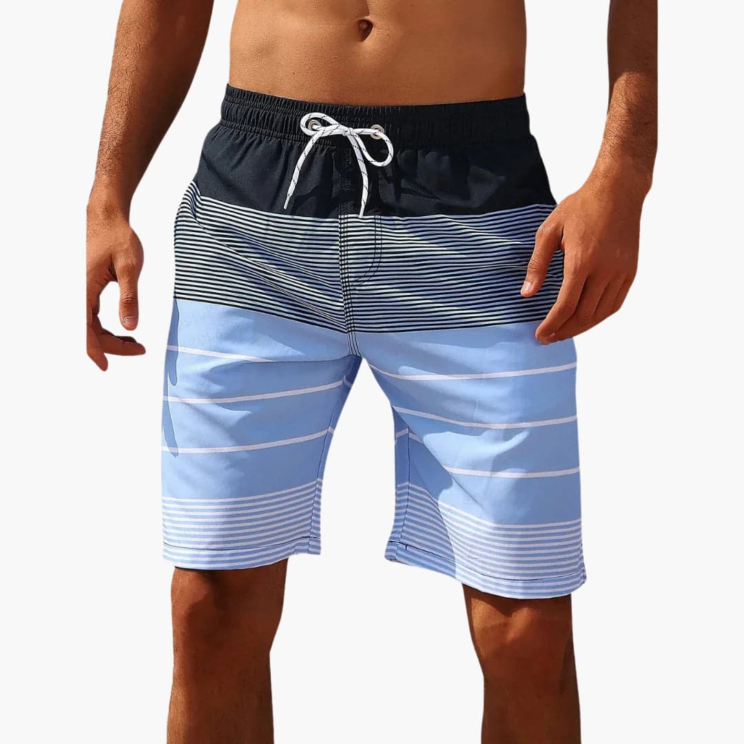 Short de bain pour homme avec taille à cordon de serrage et motif rayé