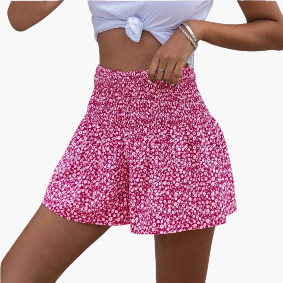 Gonna corta da donna con vita elastica e stampa floreale