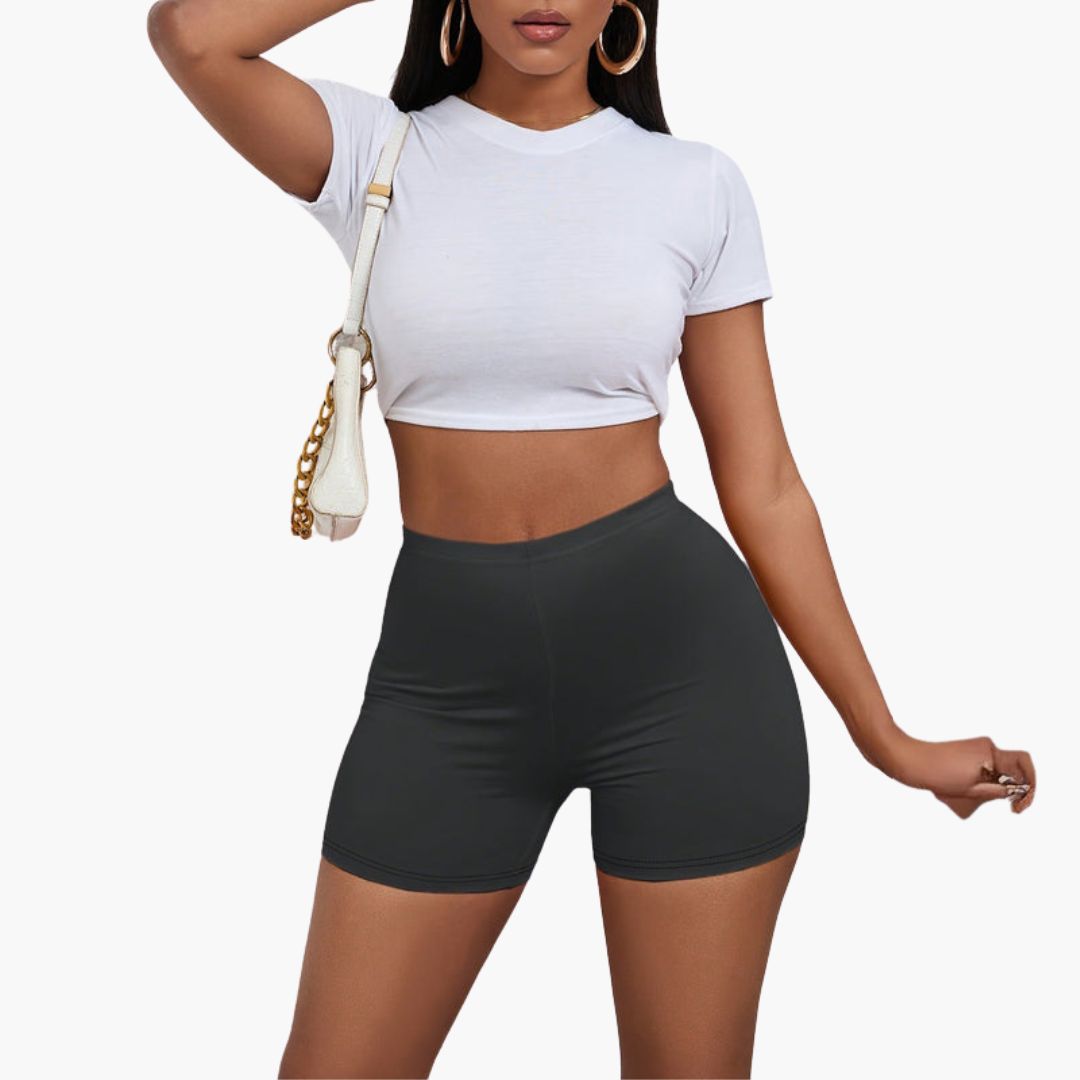 Pantaloncini donna vita alta con cintura elastica