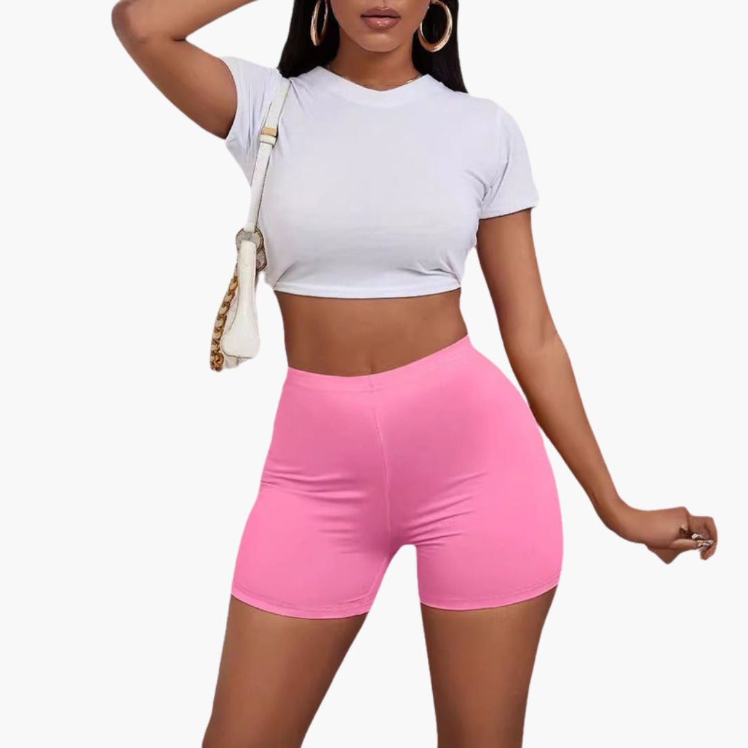 Pantaloncini donna vita alta con cintura elastica