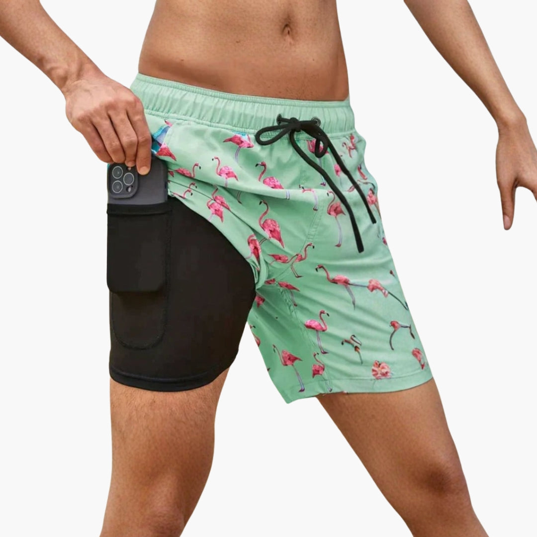Costume da bagno corto da uomo con tasca per telefono